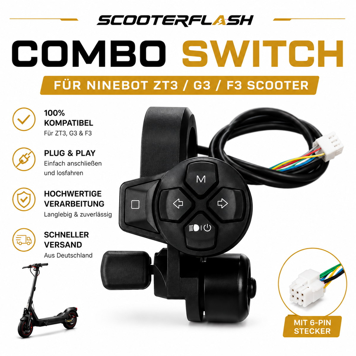 Ninebot ZT3 / MAX G3 / F3 Kombischalter – Blinker, Licht & Klingel